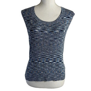 Jones New York Collection Stretch Knit Tank Top Petite Small Blue Black White